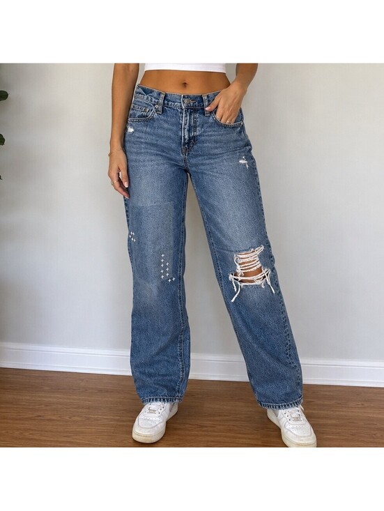 American Eagle Outfitters Denim - American Eagle 90s Straight Jeans Size 4 Distressed Ripped Medium Wash Y2K